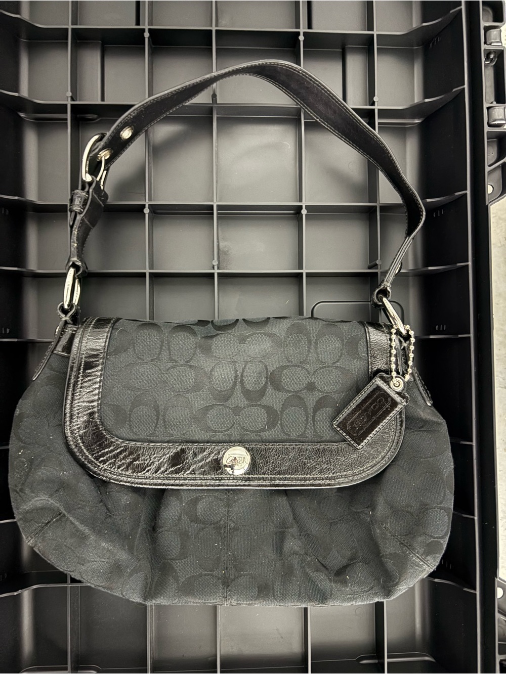 Coach Black Signature Canvas Large Shoulder Bag with Leather Trim